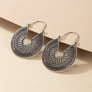 5/$25 Antique Silver Color Round Statement Earrings